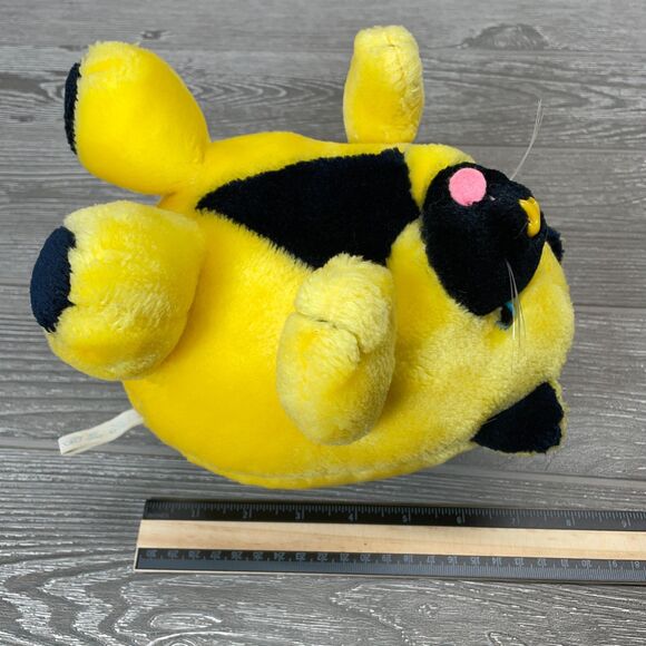Vintage 1988 Effem Purdy Cat Plush 8in Black and Yellow Doudou Stuffed Animal - Picture 9 of 9